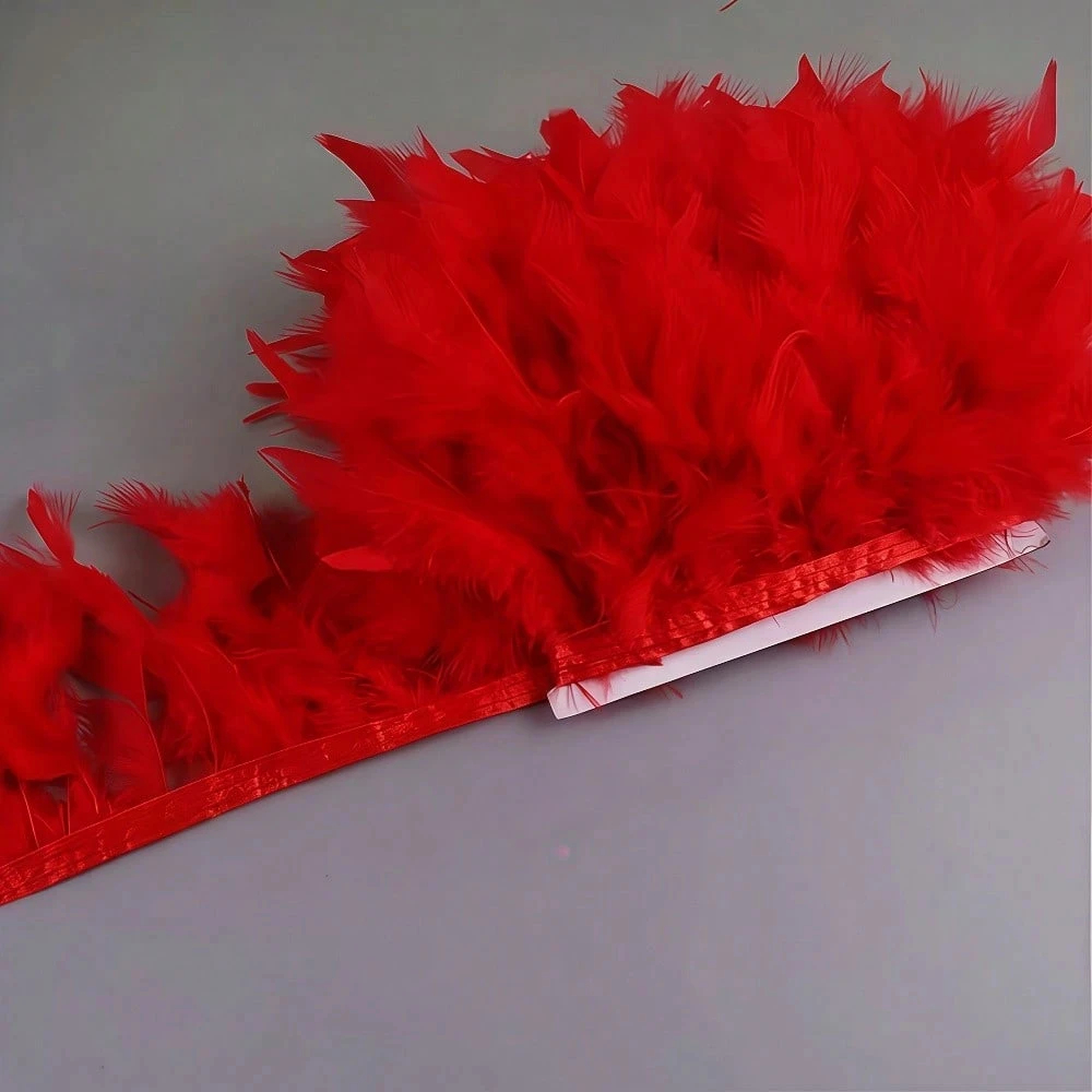 

5M 10M Fluffy Red Feather Trim Turkey Feathers Fringe Ribbon for Wedding Dress Party Decoration Sewing DIY Crafts Feather