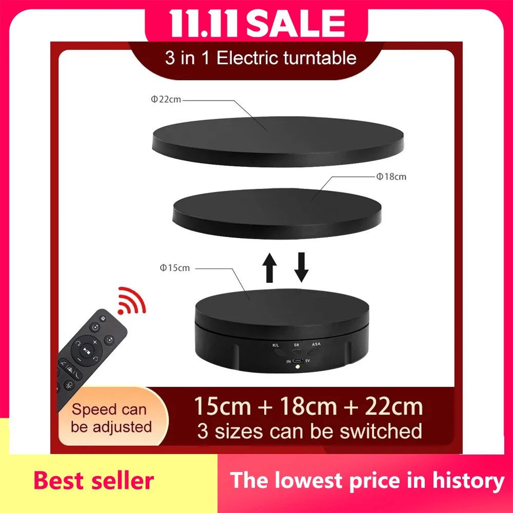 

3-скоростной электрический вращающийся визуализатор на 360° ° Регулирование проигрывателя USB-подставка для зарядки для видеосъемки, ювелирная обувь