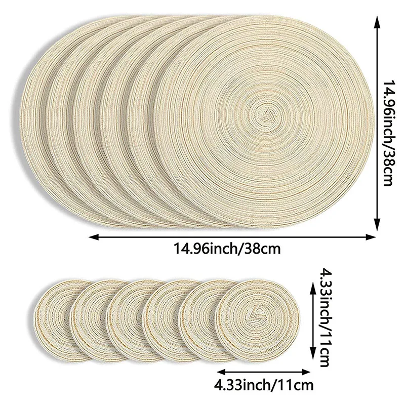 12 Stuks Ronde Placemats En Onderzetters Set(15 Inch X 15 Inch & 4.33 Inch X 4.33 Inch)