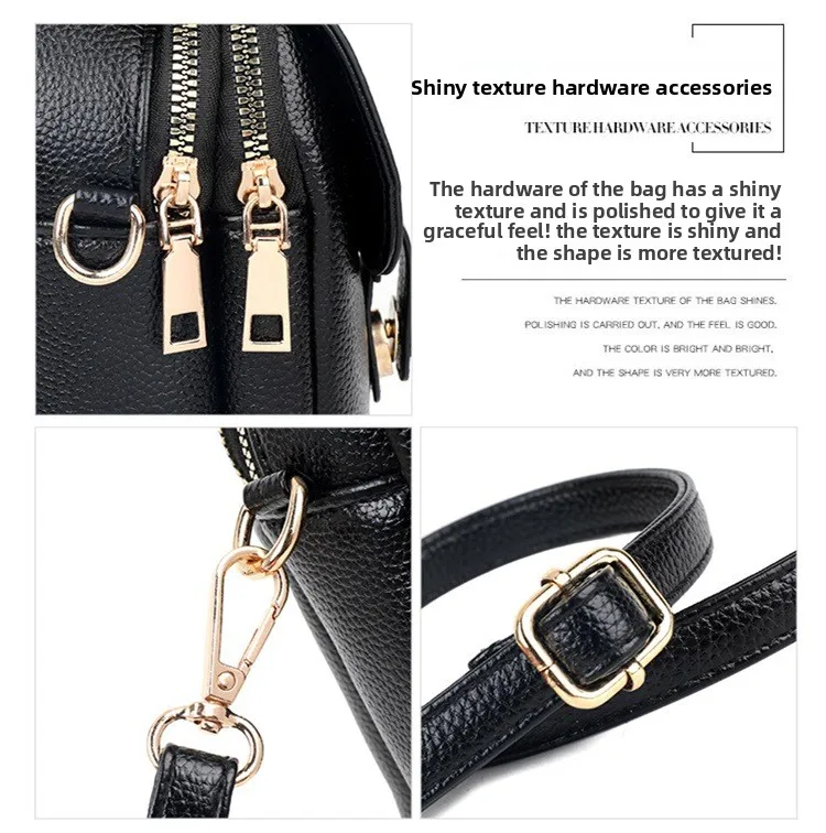 Mini-Multifunktions-Umhängetasche aus Leder für Handy/Sport, Cross-Taschen mit Kopfhöreranschluss, mehrlagige Damentasche mit Abdeckung – Detail 6