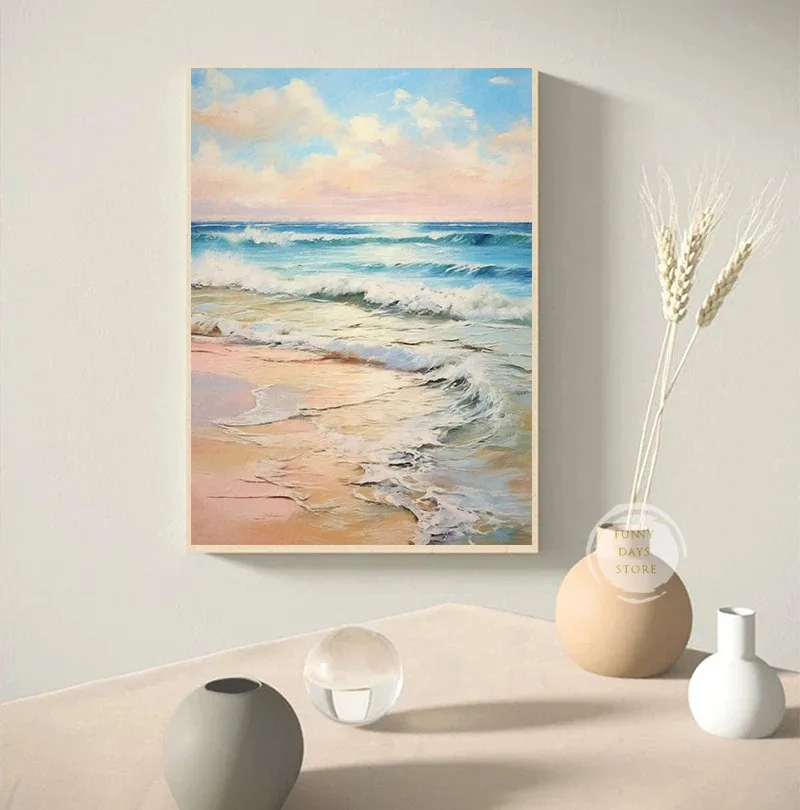 الرجعية الصيف الشاطئ تصفح المحيط موجة شجرة النخيل قماش اللوحة الوردي الساحلية المشارك لغرفة المعيشة غرفة نوم جدار ديكور فني للمنزل #3