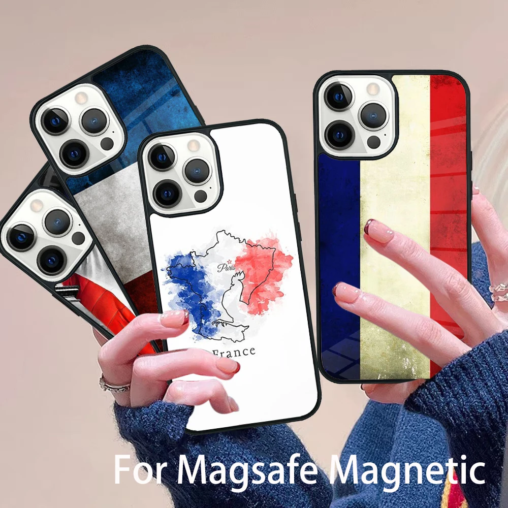 

France national flag Phone Case Magesafe Magnetic Wireless Charge Cover For IPhone 16 11 12 13 14 15 Pro Max Plus Mini