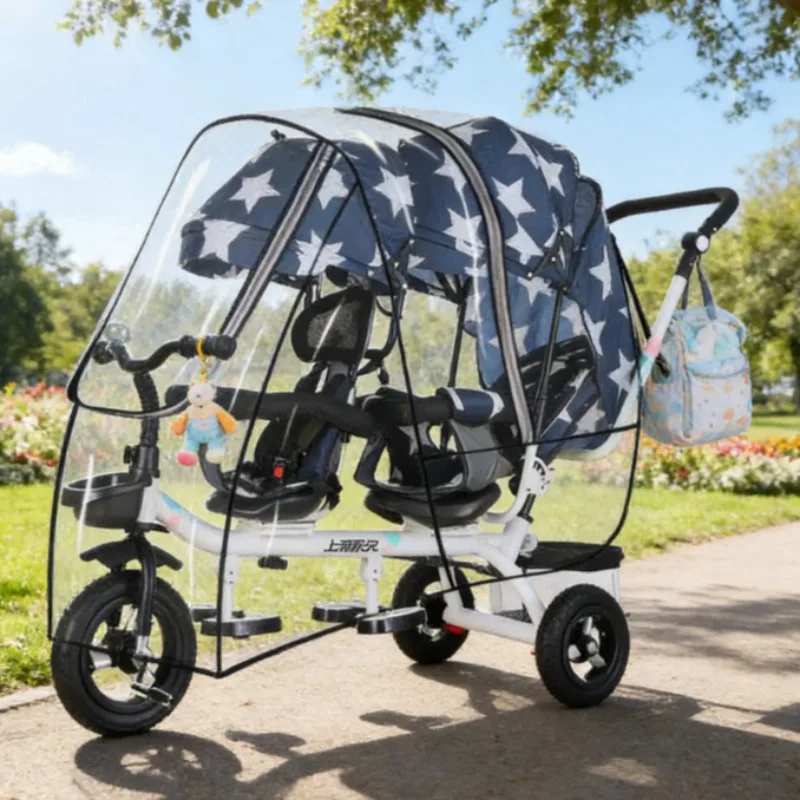 

‌Twin Baby Stroller Rain Cover Windproof Rain Shield for Double Seat Pushchair Front and Back Positioning