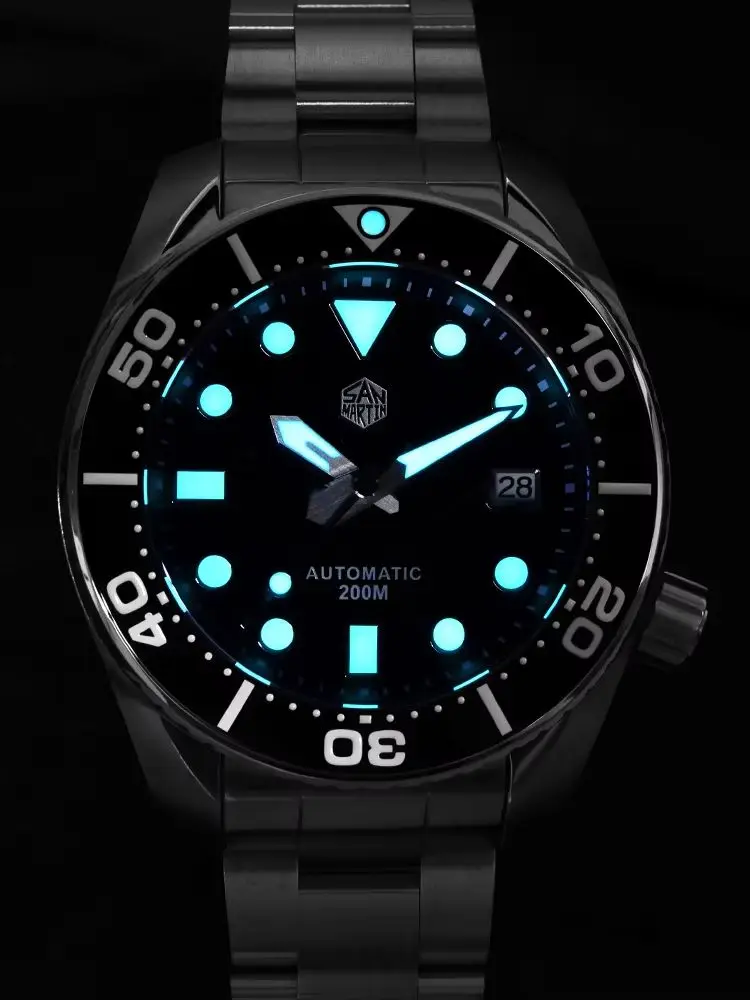 San Martin Diver MM200 NH35 Men Automatic Mechanical Watches Luxury Sapphire Ceramic Bezel 20Bar BGW-9 Lume Date Window SN0079