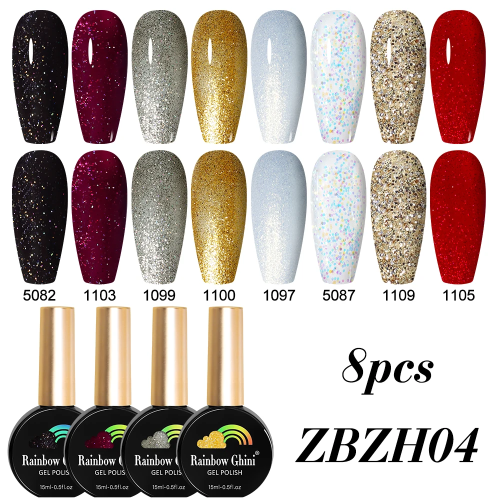 Rainbow Ghini 8pcs/set 15ml Autumn Winter Nail Polish Fluorescent Neon Color High Quality Nude Brown Series UV Gel Varnishes Kit