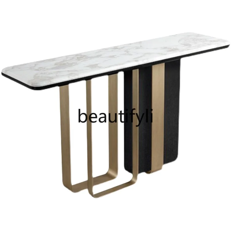 

Italian light luxury minimalist marble entrance table entrance corridor end view table stainless steel entrance table