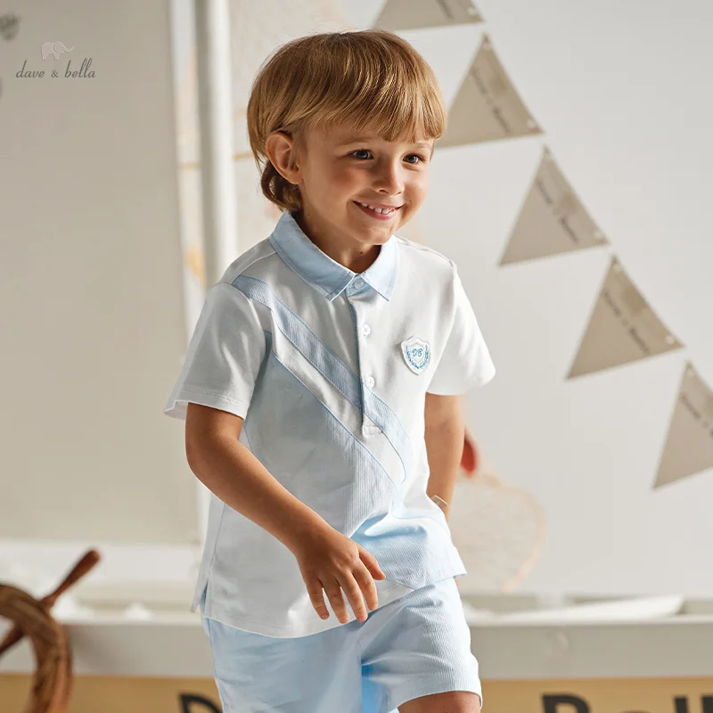 Dave Bella Boys Suit 2024 New Summer Children Short-Sleeved Clothes Baby Two-Piece Set Sport Gentleman Academic-Style DB2241256