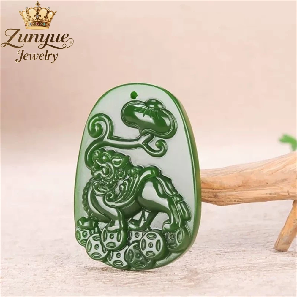 

Natural Hetian Jade Green Jade Carved PI Xiu Pendant Fashion Jewelry Luxury Quality Jewelry Gift Exquisite Charms Elegant Young