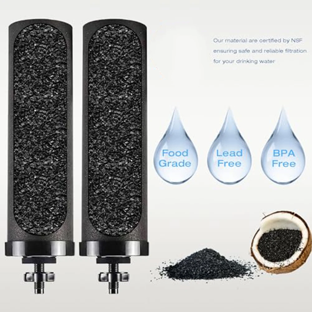 Activated Carbon Water Filter Element 2.25x9.75 Inch Coconut Shell For Outdoor Camping Hiking Purification Replacement Parts