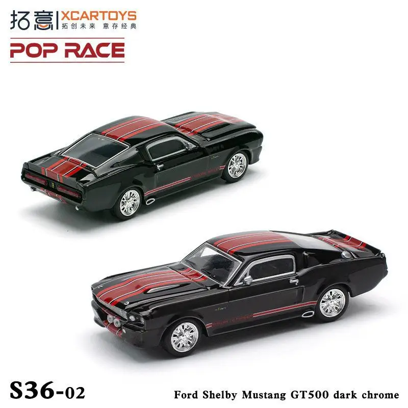 POP RACE 1/64 SHELBY MUSTANG GT500 DARK CHROME Model Mobil Alloy Hadiah Mainan