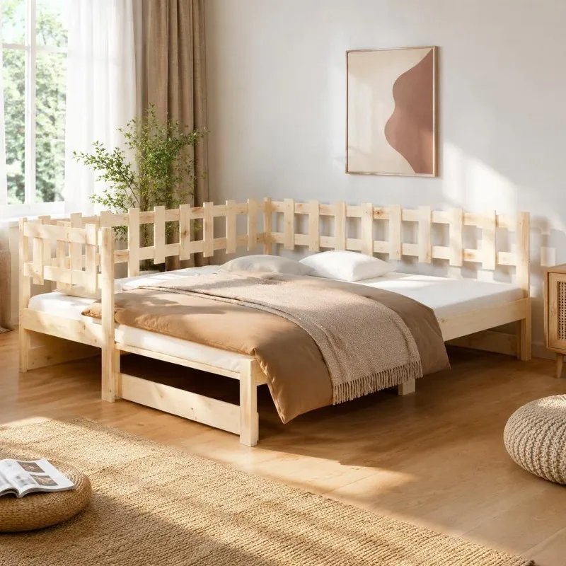 Lit de Jour Transformable en Pin Massif 90 x 200 cm avec Sommier à Lattes Rustique, Gain de Place, Conception Polyvalente pour Salon, Chambre, Studio et Chambre d'Invité, Montage Manuel Facile