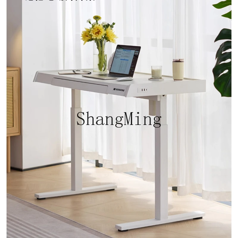 

DHY drawer electric lifting table solid wood grain computer desk office home study table
