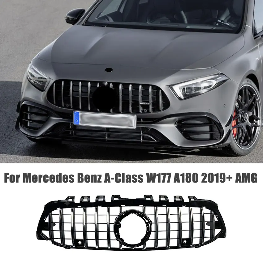 For Mercedes Benz A-Class W177 A180 A200 A220 2019-2022 AMG Front Grille Front Bumper Hood Mesh Grill Grid Exterior Guard Kit