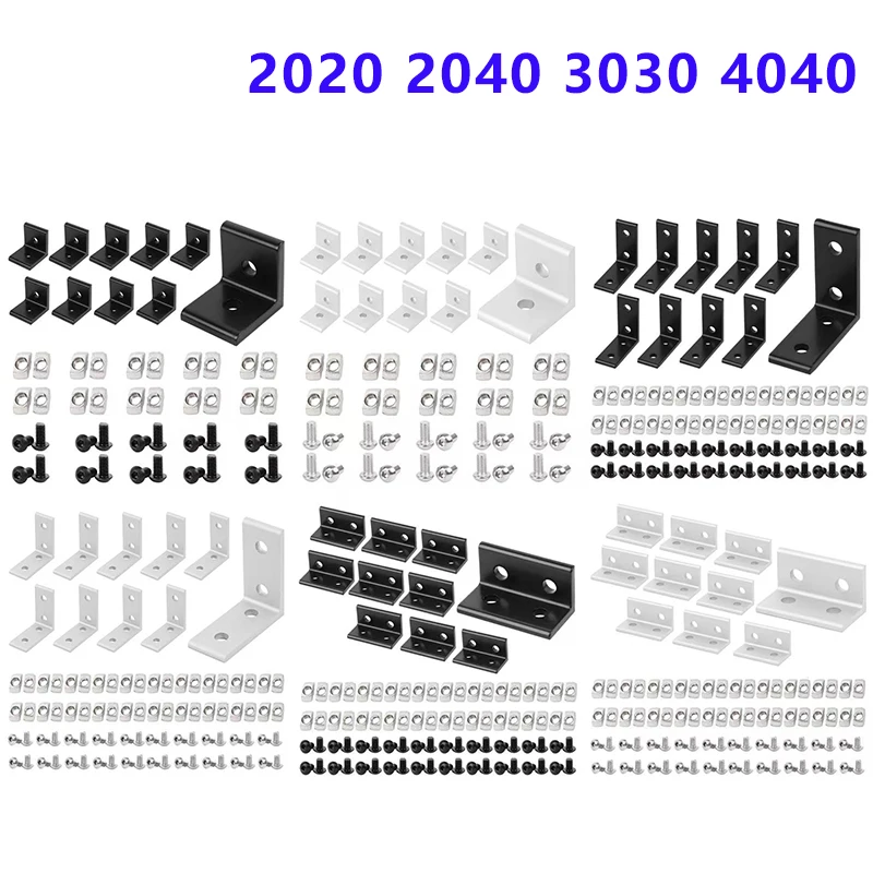 10pcs 2020 2040 3030 4040 Corner Bracket for 2020 Aluminum Extrusion 6mm Slot  2020 L Corner Bracket 90 Degree with T Nuts Screw