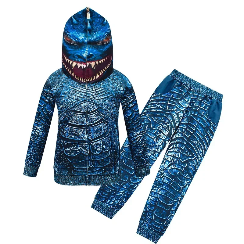 Kids Cosplay Costume Boys Fury Dinosaur Scary Costumes Mask blue black Monster Dinosaur Halloween Party Costume for Boy Girls M1