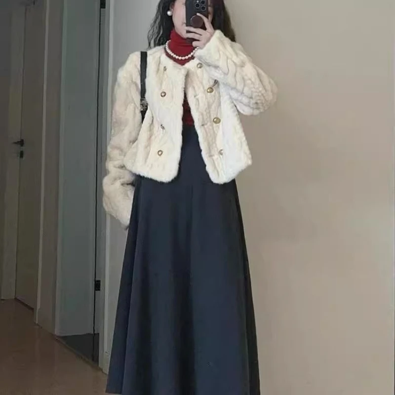 

​2025 Winter Women's Mink Fur Coat Eco Friendly Short Youthful Fluffy Jacket Petite Size Warm Winter Outerwear​