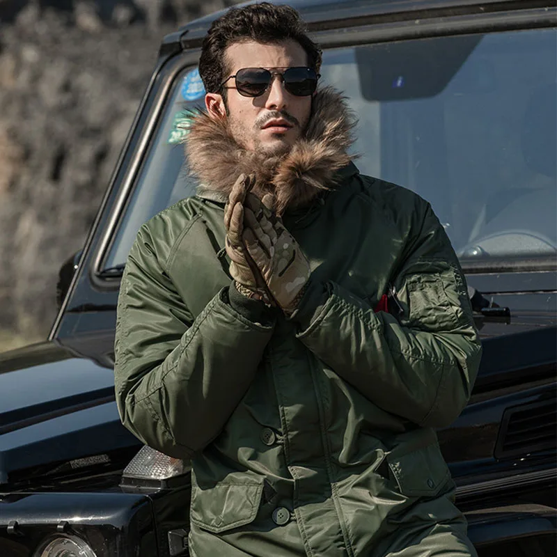 Chaquetas de invierno N3B para hombre, abrigos largos gruesos y cálidos con Cuello de piel militar, Parka con múltiples bolsillos, talla Europea