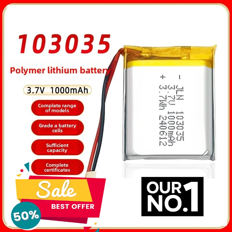 

3.7V 1000mAh 103035 Polymer Lithium Battery RechargeableBattery for Smart Speakers Aroma Diffusers and Beauty Devices