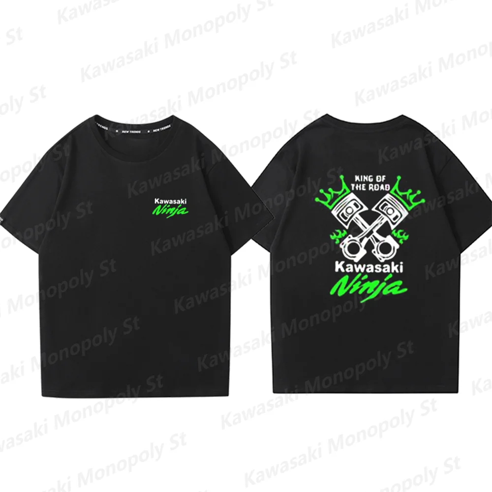 24/25New Summer Boy Kawasaki Motorcycle Kawasaki Printed Men  Motorcycle Lovers Short Sleeve T-Shirt Kid/Adult Street Cotton Top