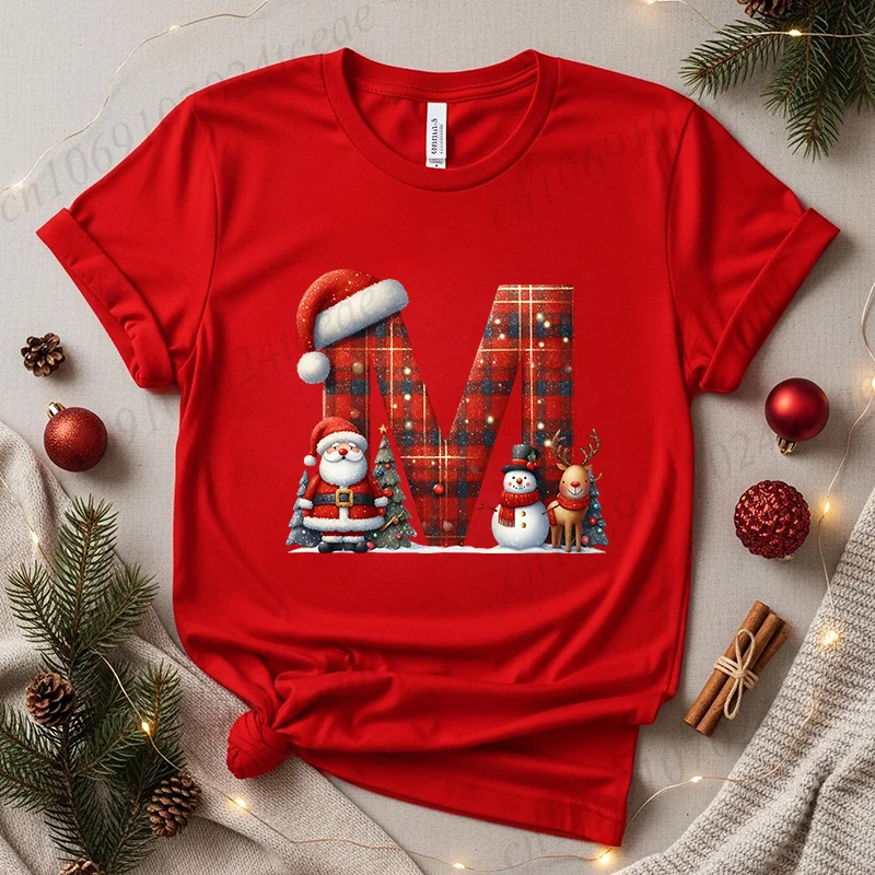 

Женские футболки, рождественские футболки с буквами алфавита для женщин, новогодняя женская футболка, праздничные футболки для праздника, вечеринки, одежда