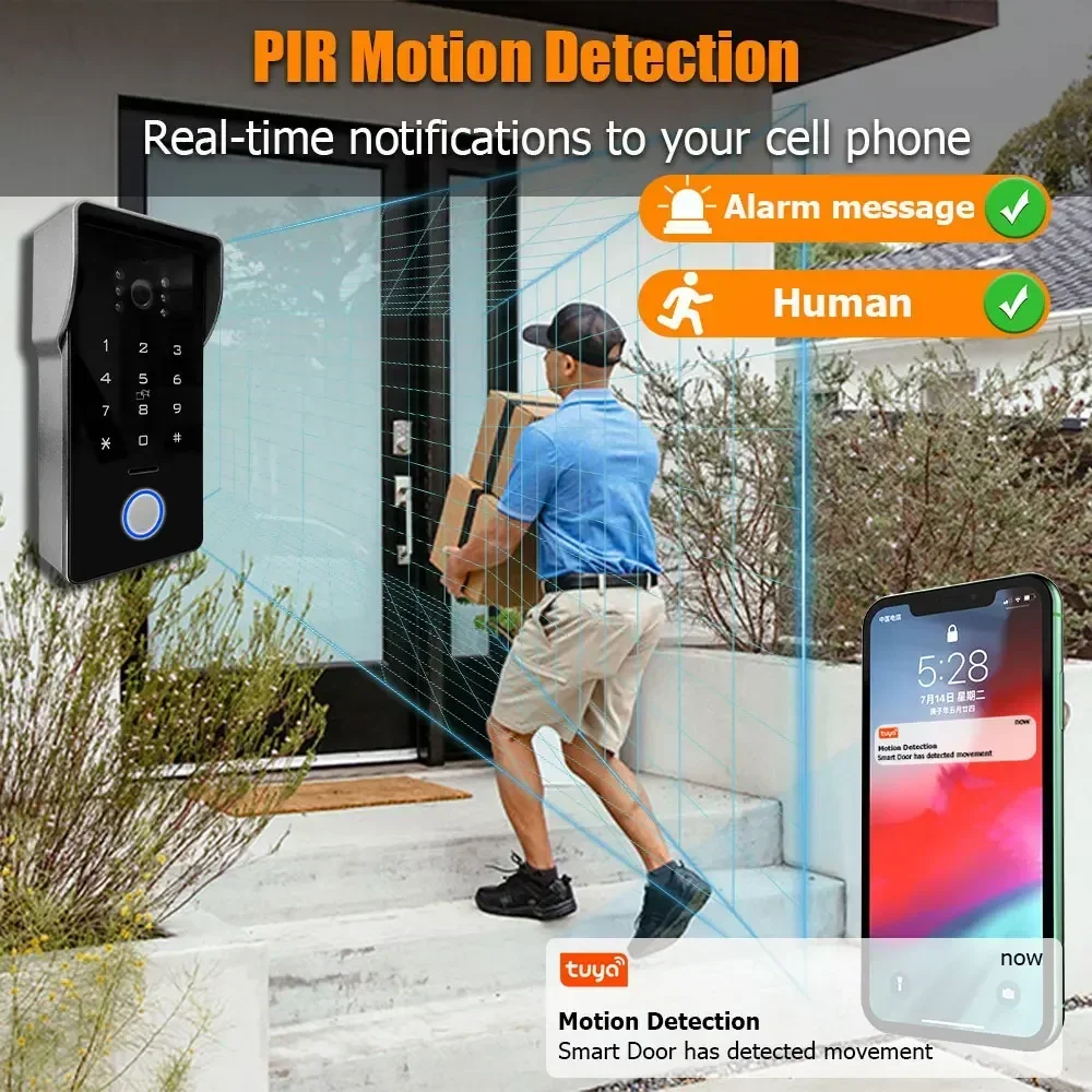 Tuya Smart Home IP 2-wired Doorbell Video Intercom System 1080P 7inch Touch Monitor doorbell camera with Password IC Card Unlock