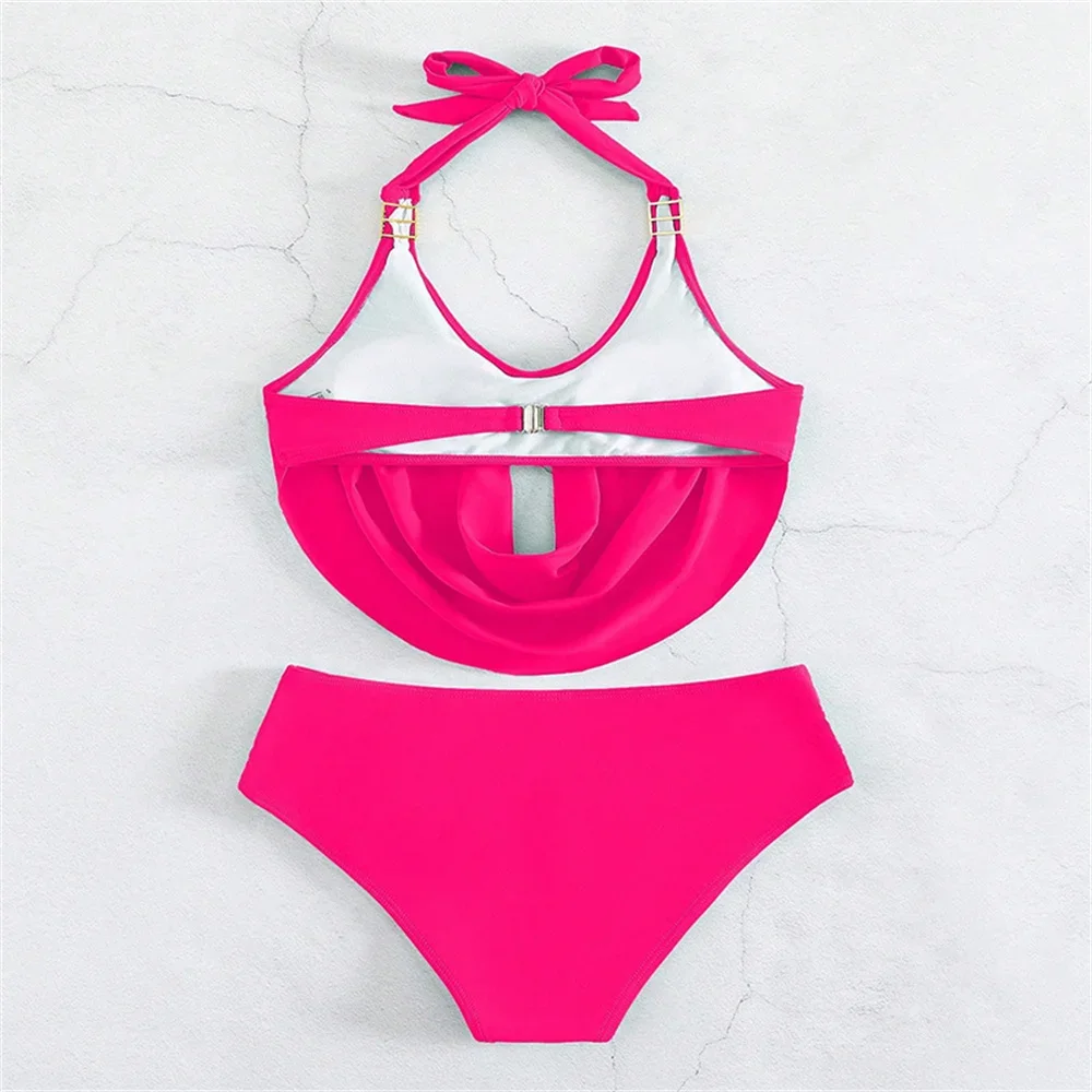 Sexy Stacked Pleated Bikini Tankini Y2K Swimsuit Push Up Halter Bandage Backless Extrem Swimwear Women Beach Outfit Bathing Suit