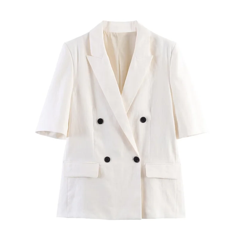 

Women's Jacket 2026 Summer New White Short Sleeve Double-Breasted Simple Loose Blazer Casual Fashion Commuting Personality