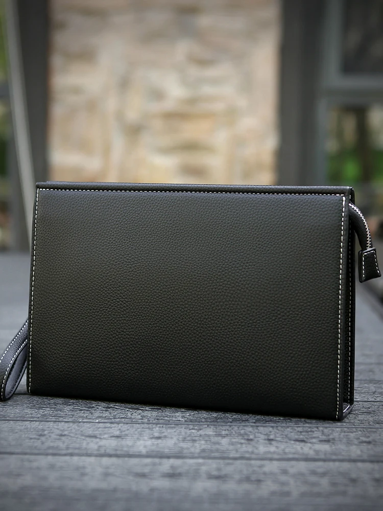 Gorchis Genuine Leather Handbag for Men Large Capaci Casual Handheld Bag Soft PU Material Zipper Closure Square ape