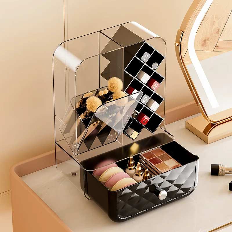 

Transparent Makeup Organizer with Drawer Multi-compartment for Lipsticks Brushes and Cosmetics Storage