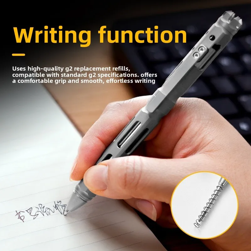 English：New Titanium Alloy Tactical Pen Bolt Action Fidget EDC Pen Hollow Design Portable Self Defense Signature Writing Tool