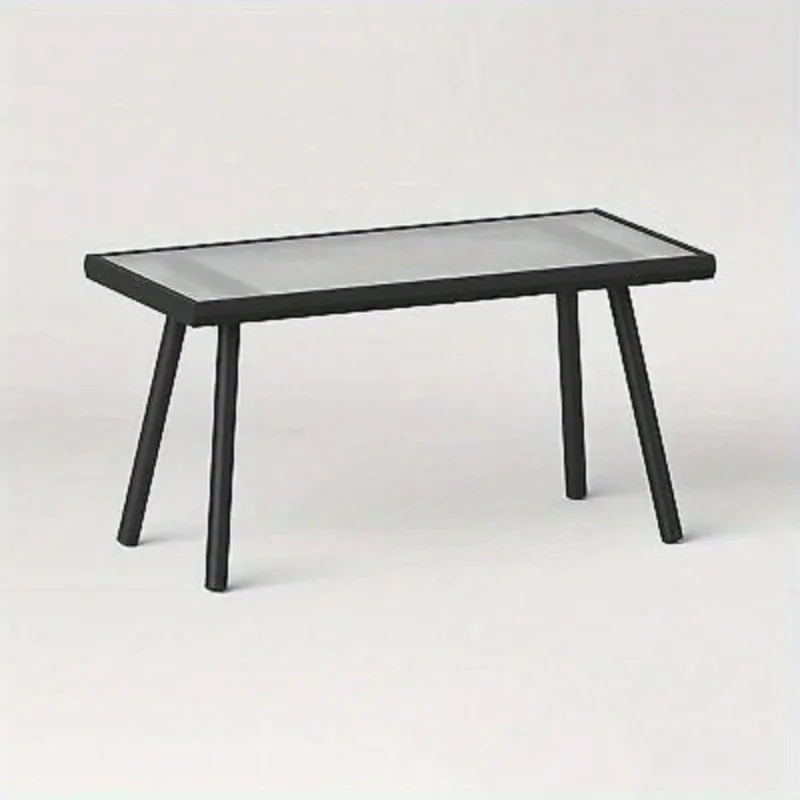 Glass Rectangular Outdoor Patio Coffee Table Small Metal , Rectangle, All Weather Suitable for Furniture Indoor Balcony