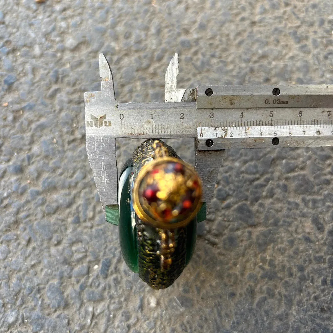 Antique Handmade Double-sided Copper Inlaid Emerald Snuff Bottle Handle