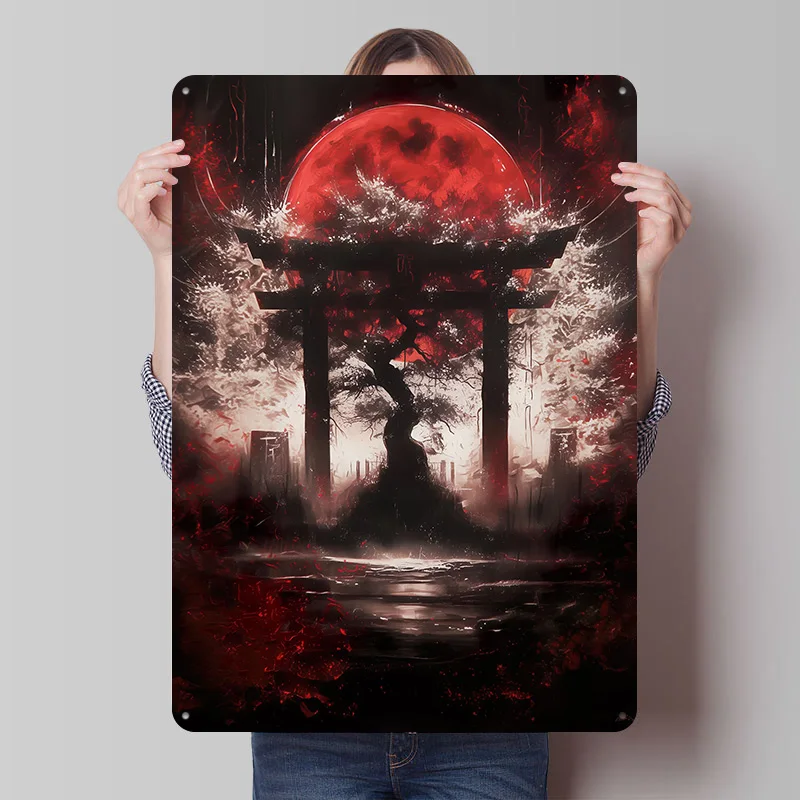 Baum des Lebens Torii-Tor Blechschild Poster Personalisierte Retro-Wandkunst Vintage Metallschilder für Raum- und Schlafzimmerdekoration Ästhetisch