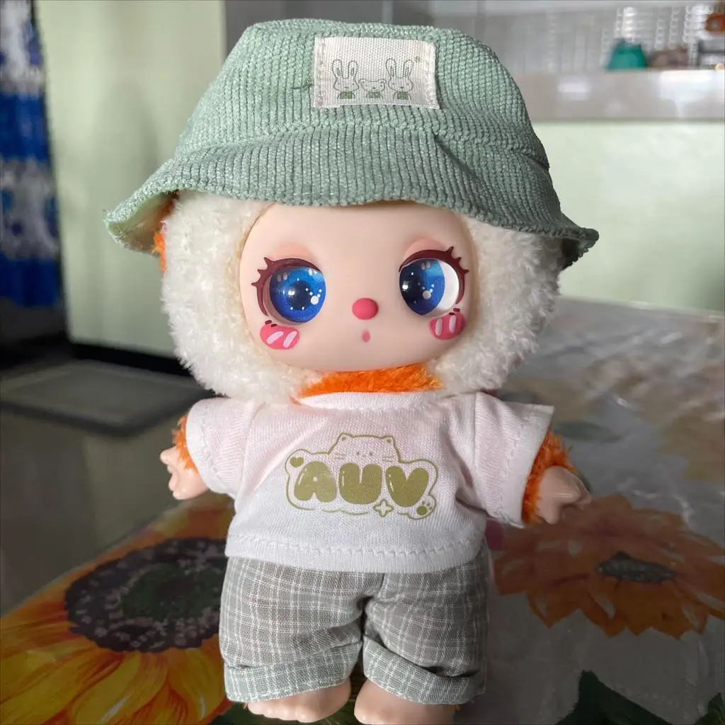 17cm Mini Doll'S Clothes Outfit Accessories For Korea Kpop Exo Labubu Idol for Liila LUCKY CAT hat T-shirt pants set Clothing