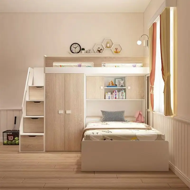 Double-layer staggered upper and lower small apartments feature high and low beds with wardrobes