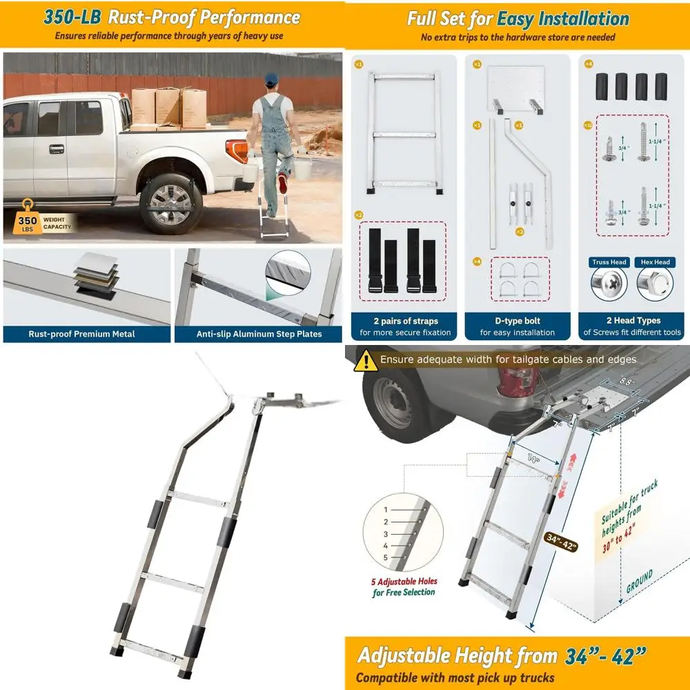 

Adjustable Universal Truck Step Ladder, 34-42 Height, Non-Slip Pedal, Stainless Steel, Fits Ford, Dodge, Ram, Hilux, Chevy, GMC,
