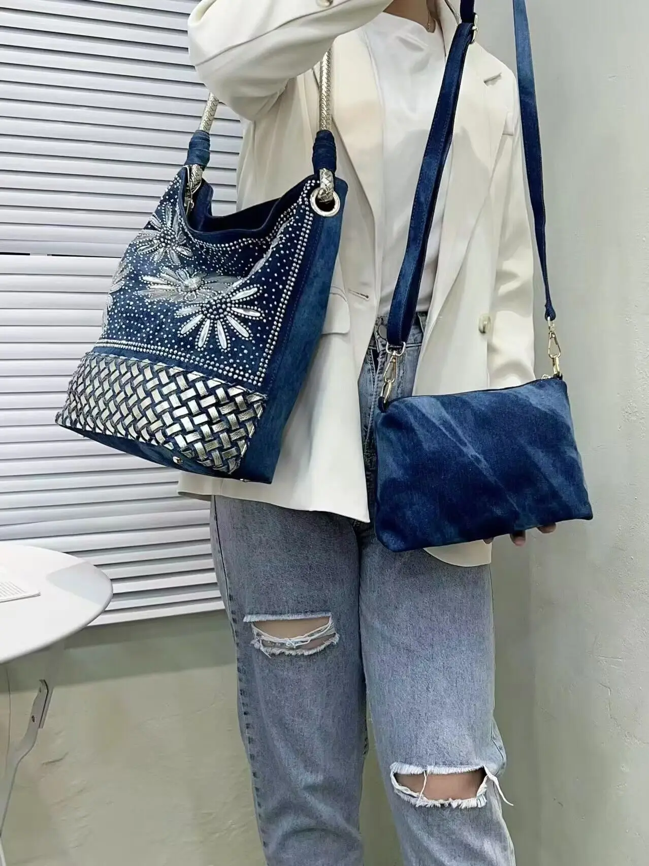 sac de luxe femme Diamonds Designer Luxury Denim Bags for Women Woven Shoulder Bags Crossbody  Bag Sunflower Female Purse