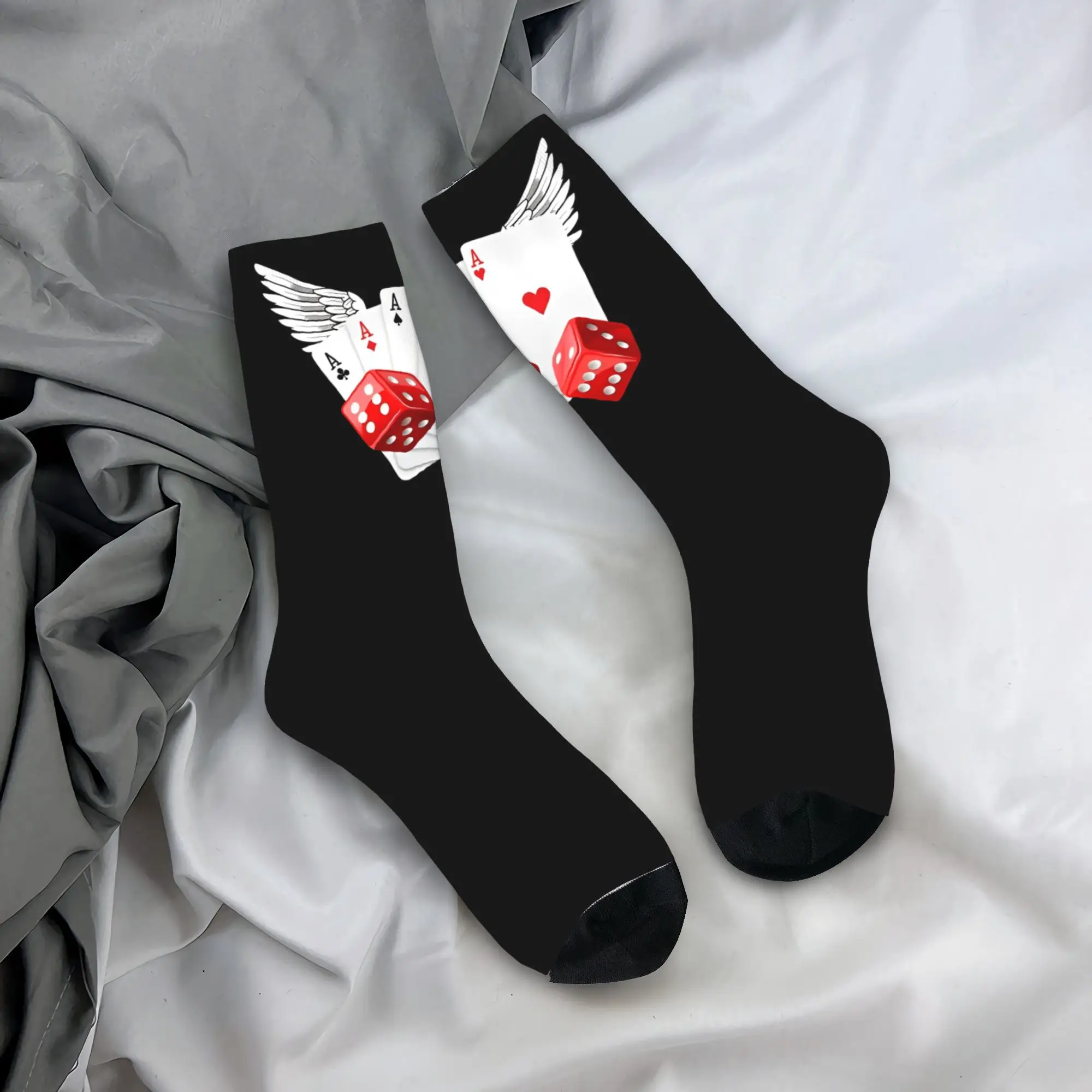 

Ace Poker cards with wings and dice Socks Poker And Dice Stockings Modern Men Warm Soft Socks Custom Cycling Non Slip Socks