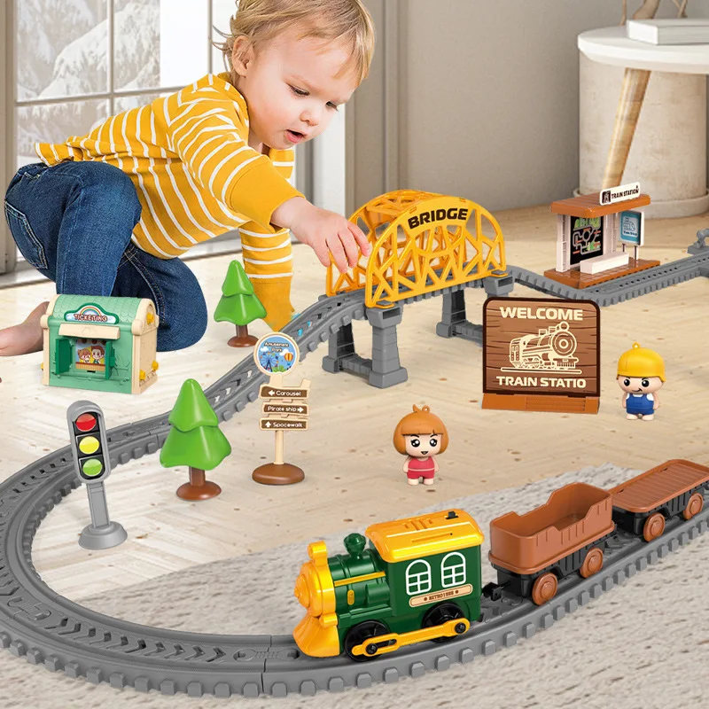 새로운 크리스마스 테마 DIY 조립 트랙 자동차 장난감 54PCS 어린이 교육용 조립 트랙 기차 장난감 생일 크리스마스 선물