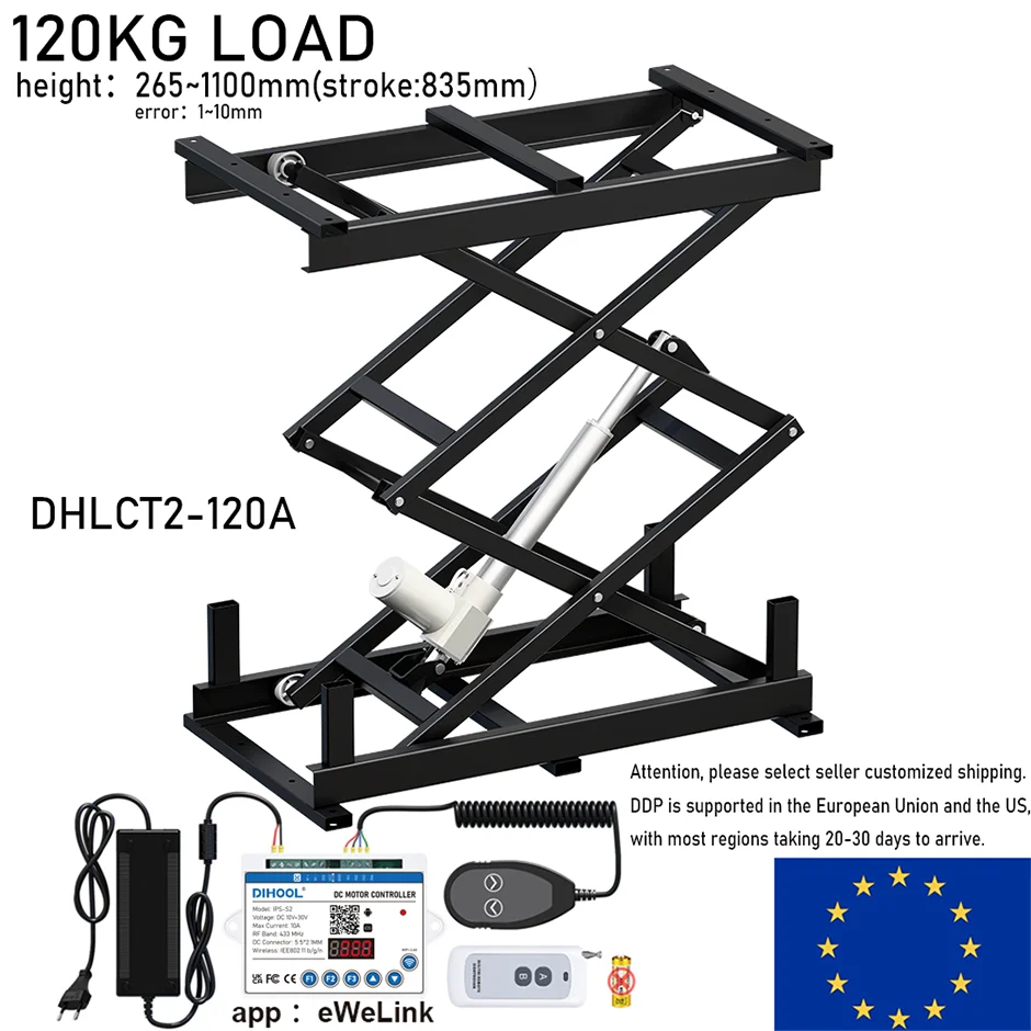 Electric Lifting Table Stand Platform 120KG Load stroke 835mm Table Lift WIFI Remote Control Motor Drive Iron Frame