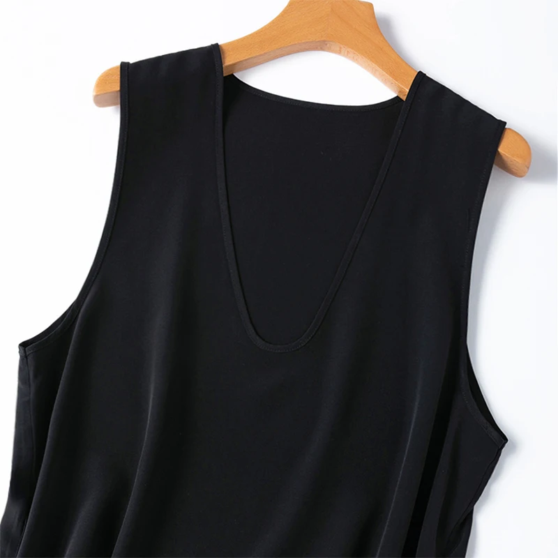 ผู้หญิงผ้าไหมชุดผ้าไหมหม่อน 100% 24 Momme Heavy Crepe Silk ลึก V คอ A-Line ยาวประเภท Midi ชุด M1348