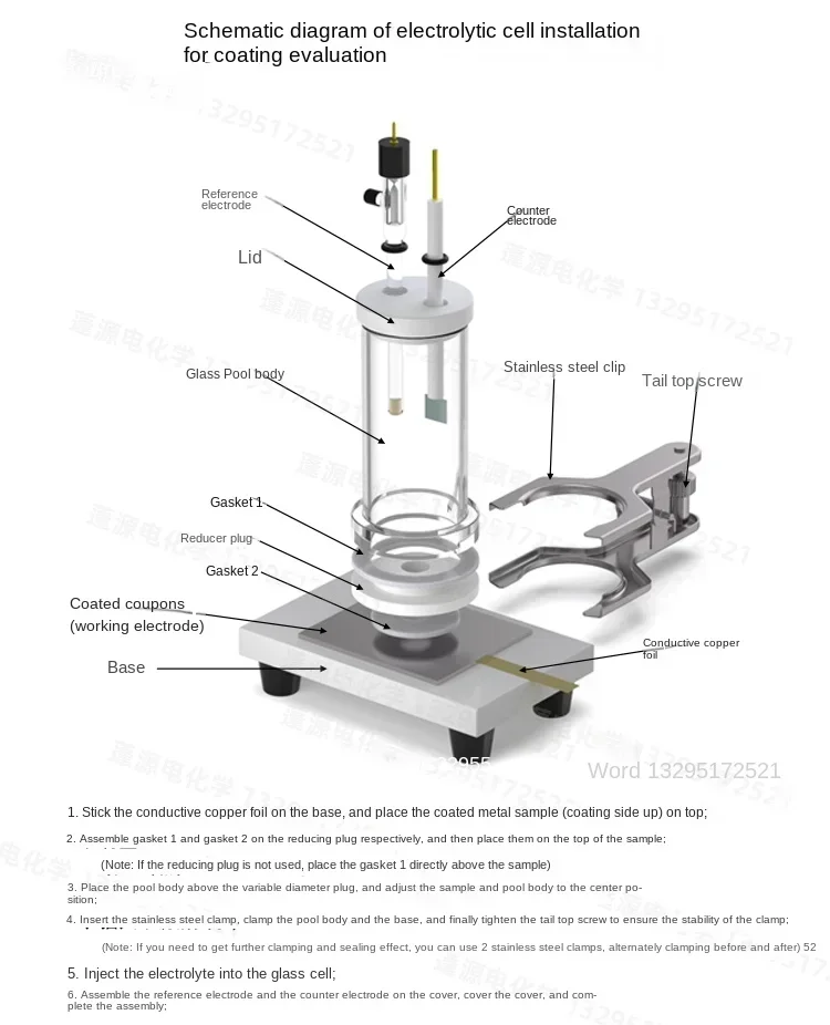 Coating evaluation electrolytic cell (corrosion test) can be customized with a special aperture of 1cm ² (excluding electrodes)