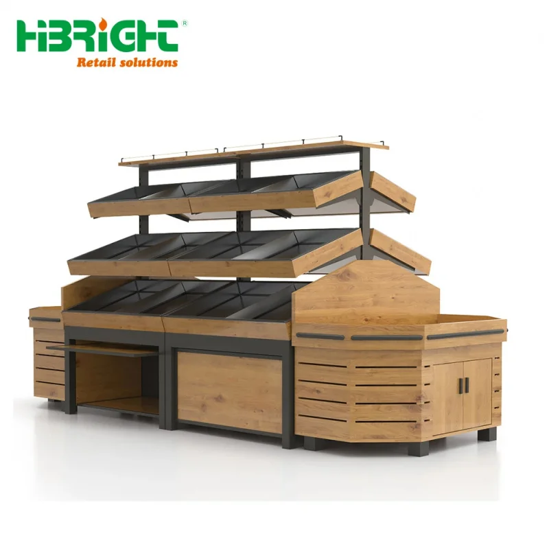 custom.Hot Selling Wood Supermarket Vegetable Stand