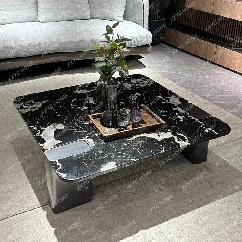 

newBlack rose natural marble light luxury living room square suspended creative coffee table