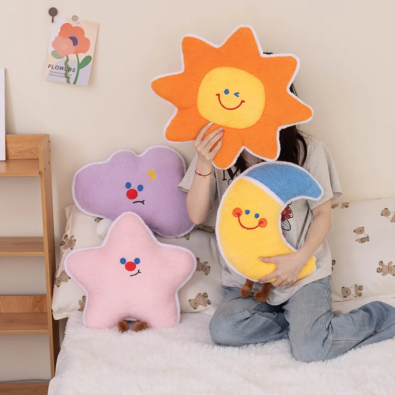 45cm Luna estrella sol juguetes de peluche suave relleno compañero para dormir almohada habitación coche decoración del hogar perro almohada de felpa silla cojín de felpa