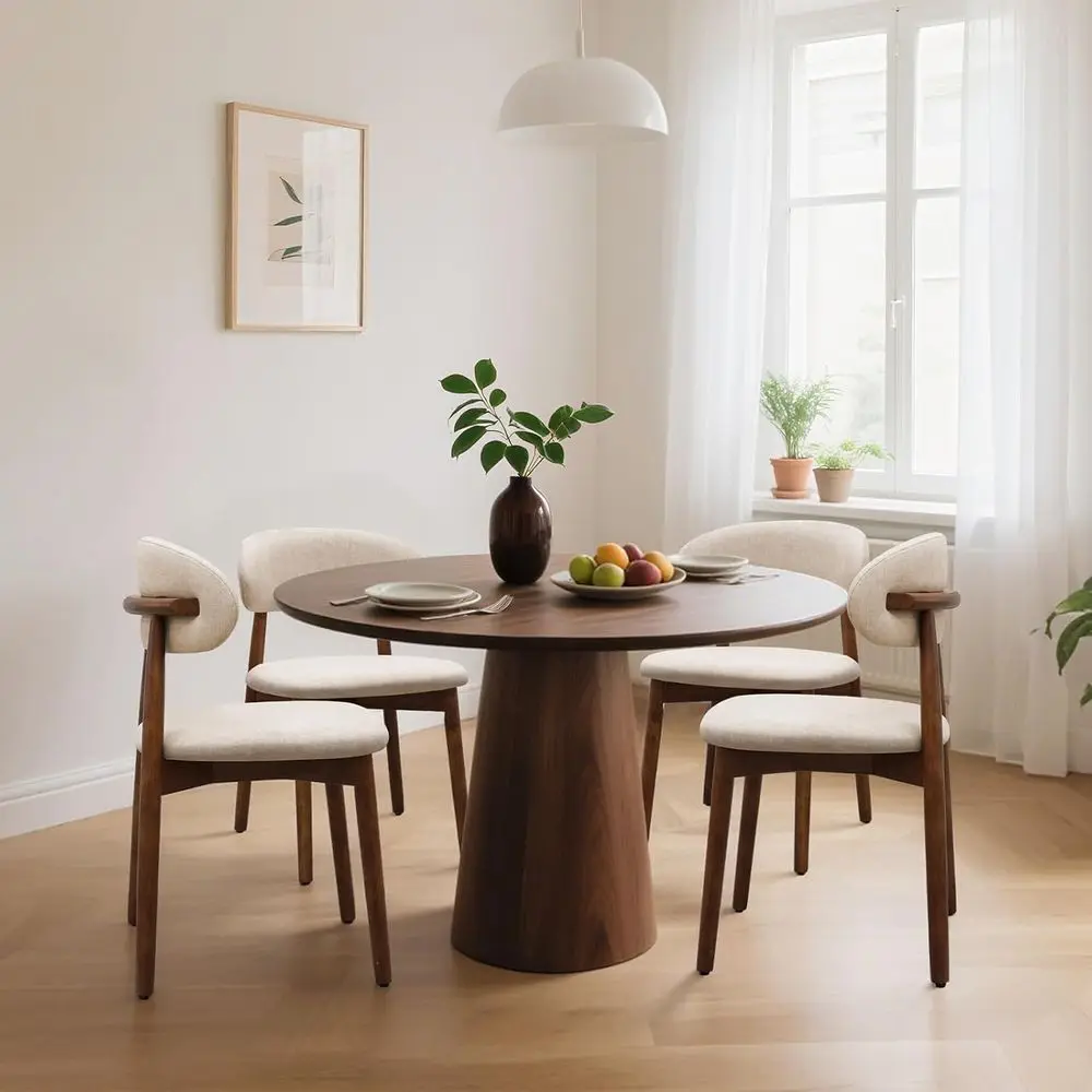 

4-Piece Modern Fabric Upholstered Dining Chairs, Wooden Curved Back Chairs for Kitchen or Dining Room, Light Camel