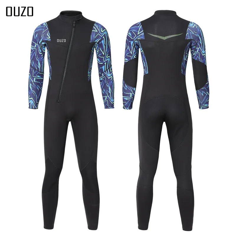 OUZO 3mm Surfing Wetsuit Men'S Long-Sleeved One-Piece Thickened Wear-Resistant Snorkeling Equipment High-Quality Wetsuit