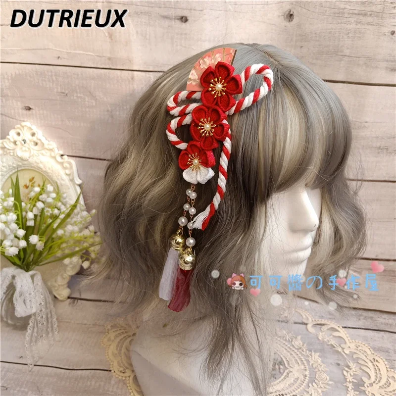 Original Japanese Style All-matching Hairpin Sweet Cute Girl Kimono Flowers Hair Accessories Lolita Fringed Edge Clip