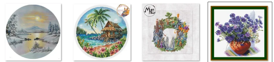 

Cross Stitch Kit DIY Set Living Room Decoration Cross Stitch Set New Crafts Handmade Embroidery Circular landscape-Winter sunset