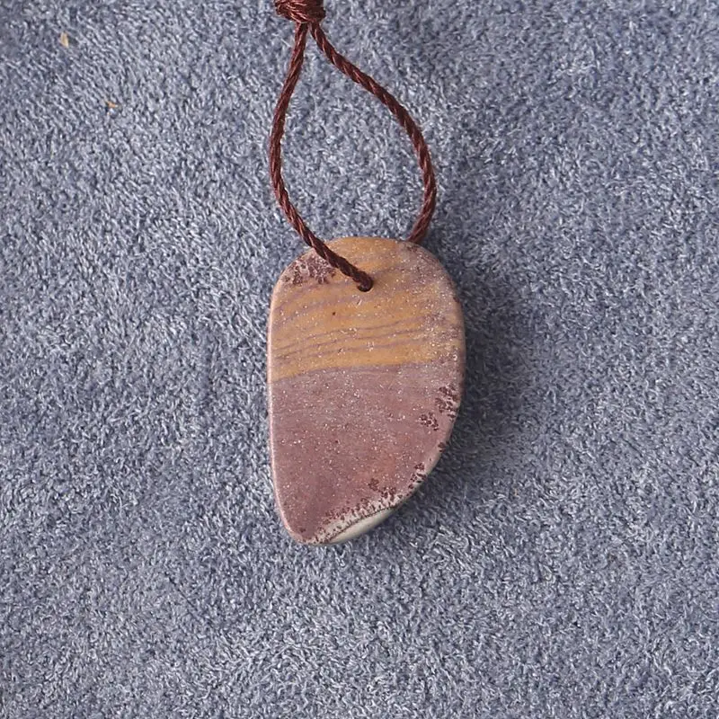 Polished Wonder Stone Teardrop Pendant, Natural Multi-Color Banded Gemstone with Swirling Patterns for Earthy Artisanal Jewelry